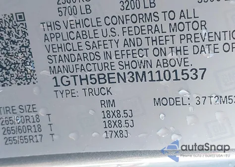 2021 GMC Canyon 2Wd Elevation Standard из США, поврежденный, VIN 1GTH5BEN3M1101537